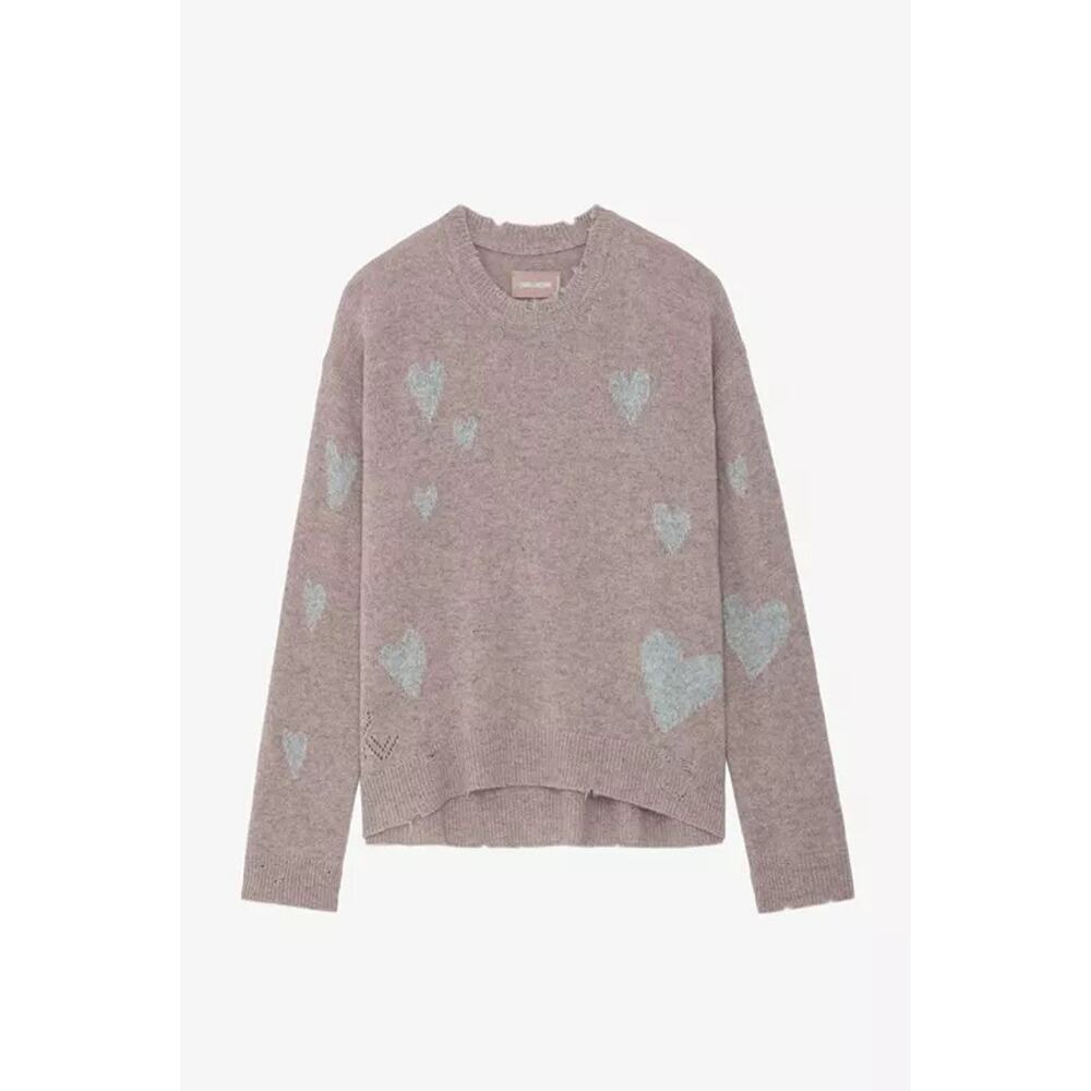 Zadig & Voltaire Marcus Heart Destroyed Pink Cashmere Sweater Small NWT - Picture 3 of 10